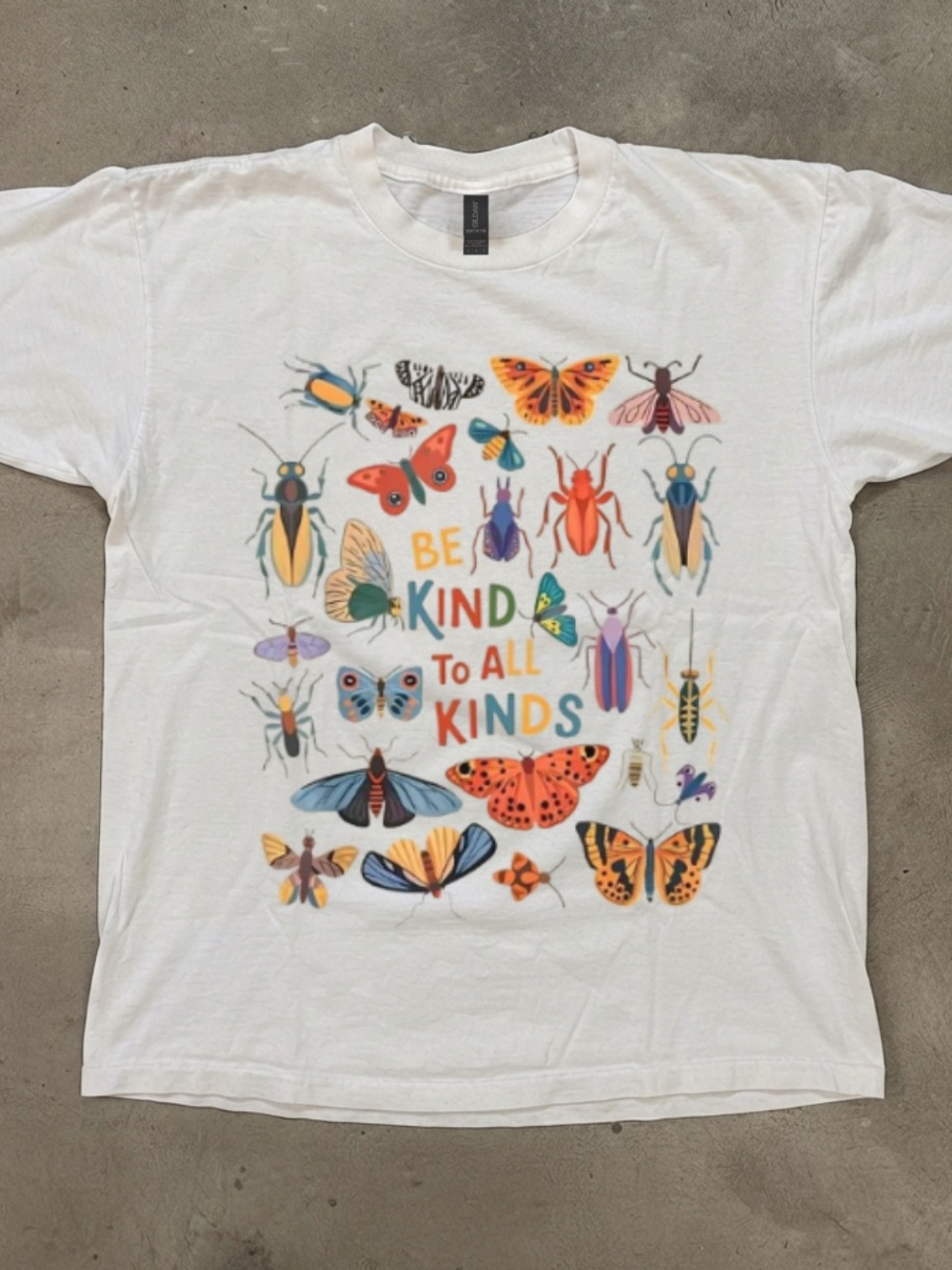 Gildan White Graphic Tee with Colorful Insects